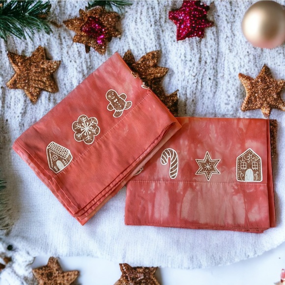 Gingerbread Holiday Pillow Cases Set of 2 Botanical Eco Dyed OOAK NWT Christmas - Picture 2 of 12